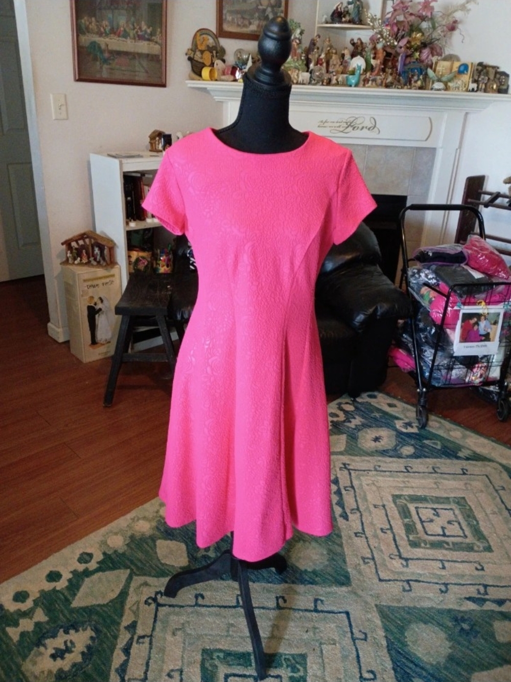 Classic Fit-and-Flare Midi Dress in Bright Pink
